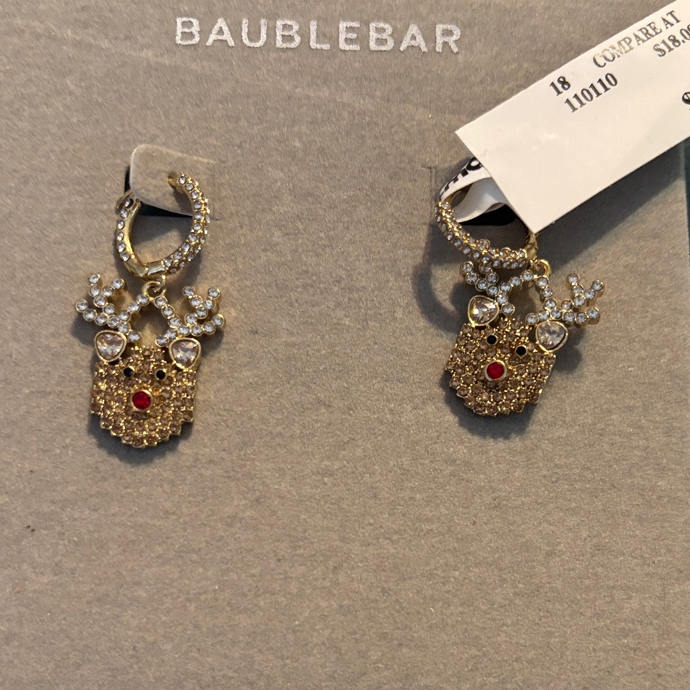 BaubleBar Gold and Red Reindeer Earrings